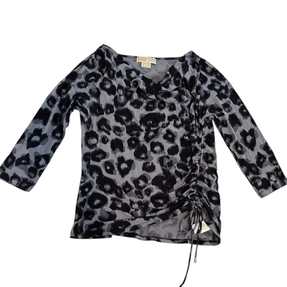 Michael Kors Animal Print Ruched Side Top Women’s Size PL